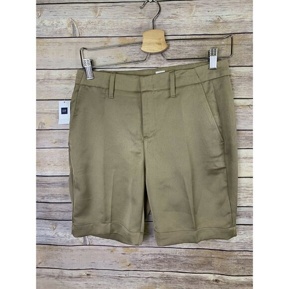 Gap NWT Womens 0P Bermuda Shorts Flat Front Tan Po - Picture 1 of 10